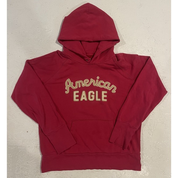 American Eagle Outfitters Tops - American Eagle Hoodie Womens Large Pink Pullover Sweatshirt Cotton Embroidered
